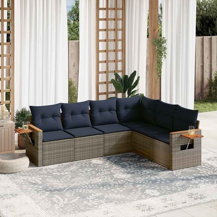 vidaXL - 6-delige - Loungeset - met - kussens - poly - rattan - grijs