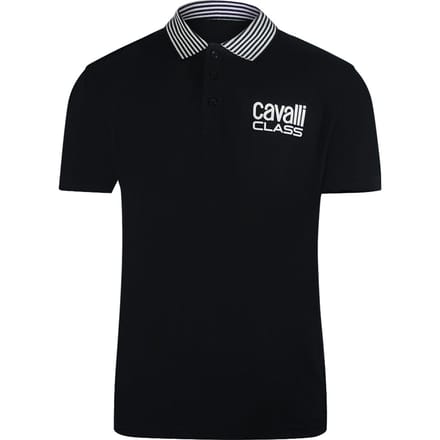 Cavalli Class Gestreepte Kraag Zwart Poloshirt