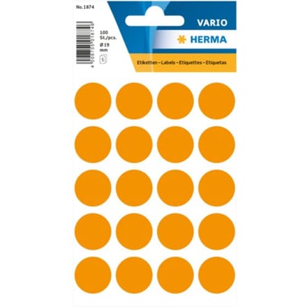 Herma 1874 Etiket Ø 19mm Fluor-Oranje - 100 etiketten
