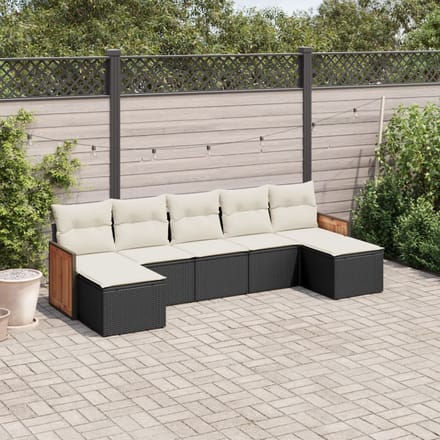 vidaXL - 7-delige - Loungeset - met - kussens - poly - rattan - zwart