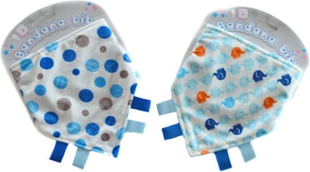 Soft Touch 2-pack Bandana Slabber Olifant + Stippen Blauw Flanel 30x30x40 Cm BB358