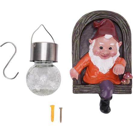 Tuinkabouter Boomknuffelaar Beeld met Zonnelicht Schattig Hars Kabouter Figuur Tuindecoratie gray