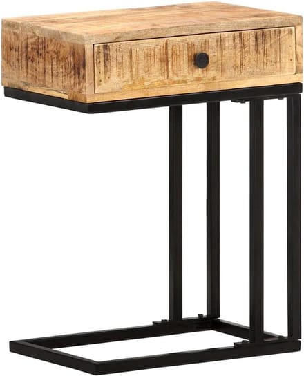 U-Vormige bijzettafel van massief mangohout en staal