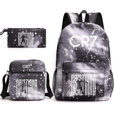 Cartable grande capacité avec bandoulière; set de trousse à crayons trois pièces pour étudiant Cristiano ronaldo backpack