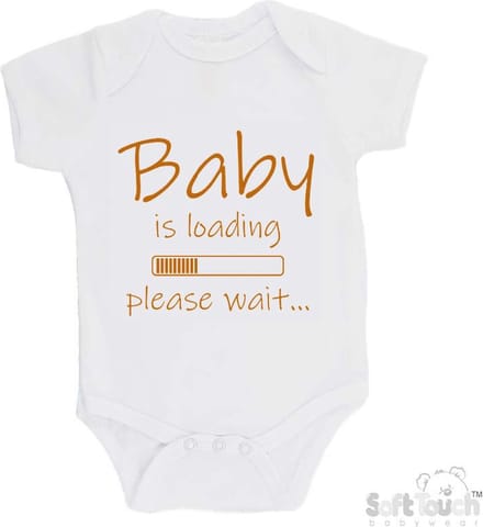 100% katoenen Romper "Baby is loading please wait..." Unisex Katoen Wit/tan Maat 62/68