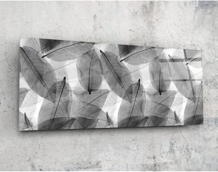 Panorama Glasschilderij - Abstract - Grijze bladeren - 92 x 36 cm