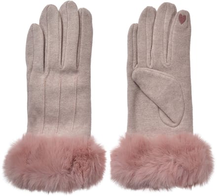 Clayre & Eef Handschoenen met imitatiebont 9x23 cm Paars Polyester