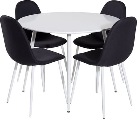 PlazaWHWH100 eethoek eetkamertafel wit en 4 Polar eetkamerstal zwart, wit.