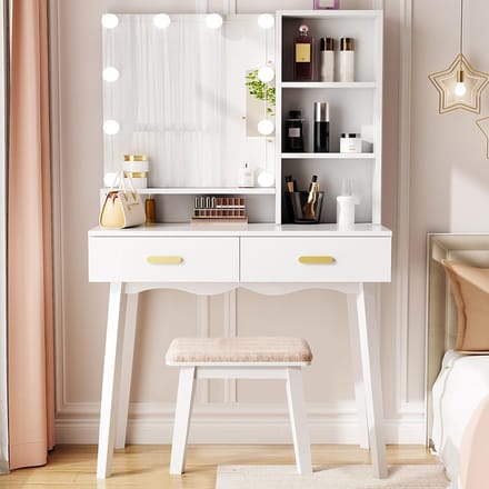 Makeuptafel Met Spiegel en LED Lampen - Kaptafel - Make-Up Tafel