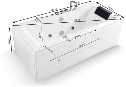 SPALINA - Whirlpool bad - Sikinos Jets, 170 x78 x60 cm, Wit en zwart