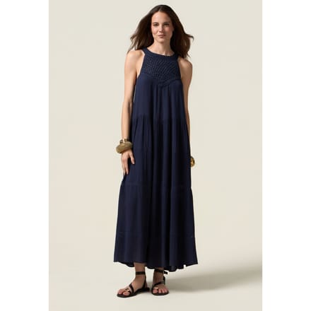 Oltre Long Dress With Crochet Insert Blue Größe: M | Maxikleider Outlet | Damen | Blau