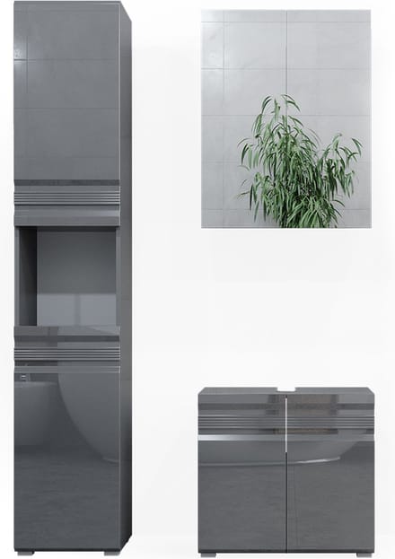 Vicco Badkamermeubel set Fredd, Antraciet Hoogglans, 3-delig
