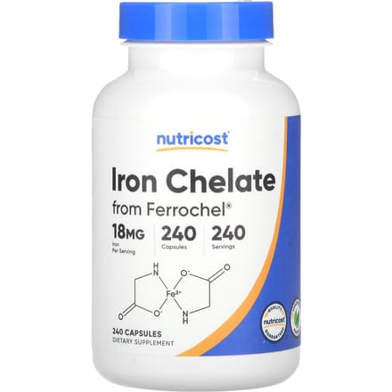 Nutricost, chélate de fer, 18 mg, 240 capsules
