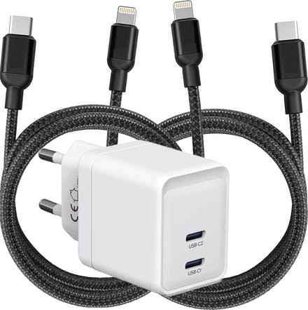 Oplader geschikt voor iPhone 12 13 14 Pro Pro Max en iPad Air 2017 2018 2019 2020 - 2x Lightning naar usb-C Kabel 3M - Snellader