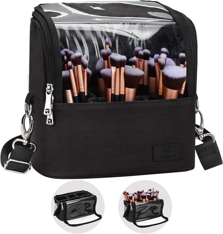 Make-up borsteltas waterdicht met draagriem - multifunctionele cosmetische organizer voor vrouwen - zwart groot make up tafel