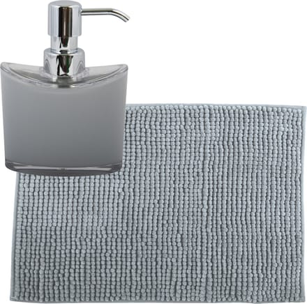 MSV badkamer droogloop mat/tapijtje - 40 x 60 cm - en zelfde kleur zeeppompje 260 ml - lichtgrijs