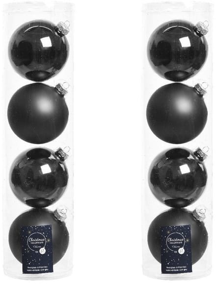 Decoris kerstballen - 8x st - zwart - D10 cm - glas - kerstversiering