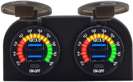 ProRide 12V USB Stopcontact 4 Poorten met Schakelaar/Voltmeter - Tweevoudig Opbouw - QC3.0 - USB Autolader, Boot en Camper