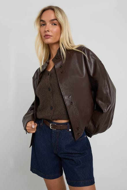 boohoo Dames Bomberjack van nep leer | Chocolate | Maat: 8