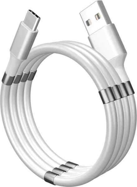 DrDrPhone MAG1 - USB-C - 3A - Kabel Type-C - Magnetisch Oprolsysteem - 1 Meter Oplaadkabel - Carplay - Wit