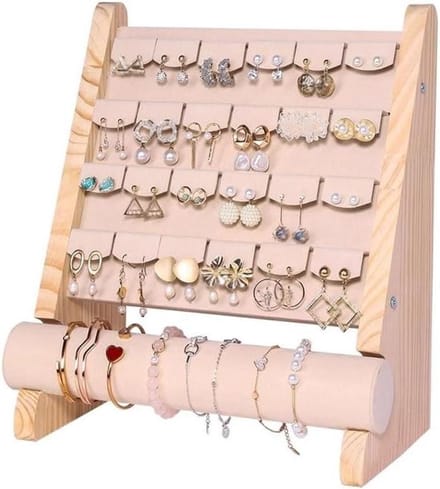 Sieraden Houder - Display Rek - Sieraden Opbergen - Massief Houten Basis - Grote Capaciteit - Natuurlijk