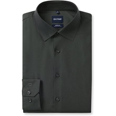 OLYMP No. Six Overhemd, Super Slim, Kent, Grijsgroen