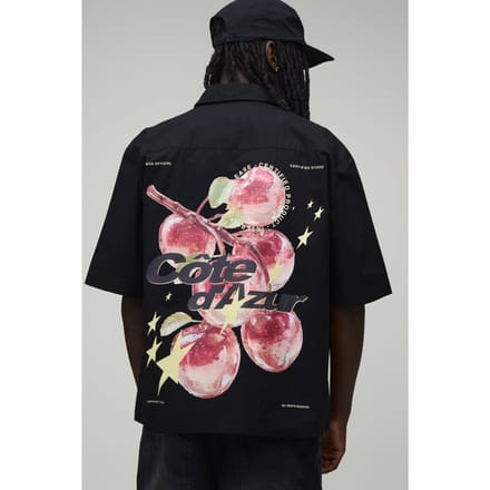 Oversized Shirt Met Halve Mouwen En Appelprint | Black | Size Medium