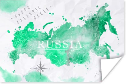 Poster - Wereldkaart - Rusland - Groen - 120x80 cm