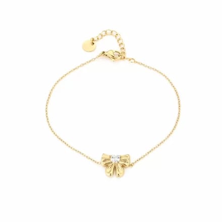 Bijoutheek Armband (Sieraad) Strikje Witte Steen Goud