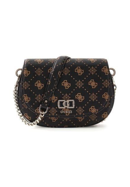 GUESS schoudertas Emelie Logo Flap Shoulder Bag Espresso Logo donkerbruin