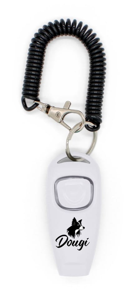 Dougi - Luxe clicker met fluit - Clickertraining voor Honden met bevestiging - Inclusief Gratis E-Book - Wit