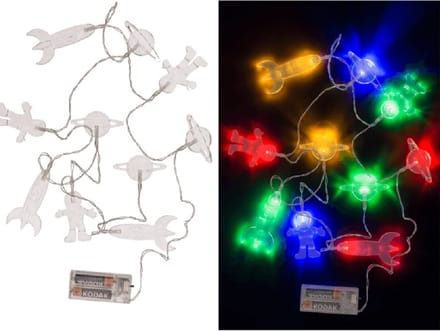 Lichtsnoer - space/ruimte thema - 10 leds gekleurd - batterij - 165 cm