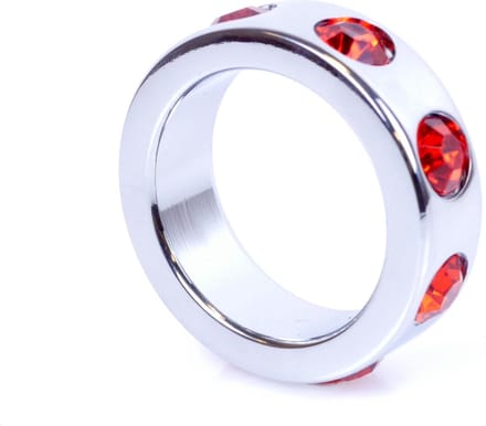 medium formaat stalen Cockring -  gave rood diamanten steentjes 64-00004