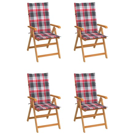 vidaXL - Inklapbare - stoelen - 4 - st - met - rood - geruite - kussens