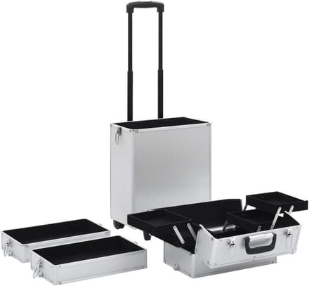 Professionele Make-up Trolley Aluminium Zilver - Uitklapbare Cosmecase met Wieltjes