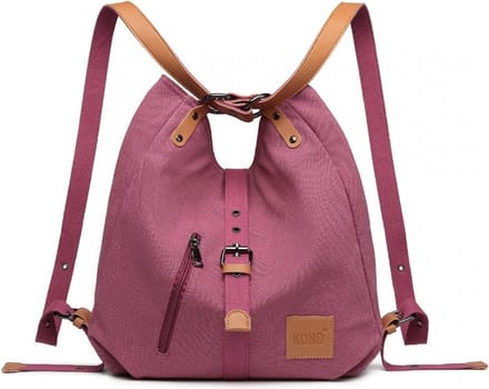 Kono Handtas Dames - Schoudertas - Dames Rugzak - 3 in 1 Canvas Dames Tas - Fushia (E6850 FA)