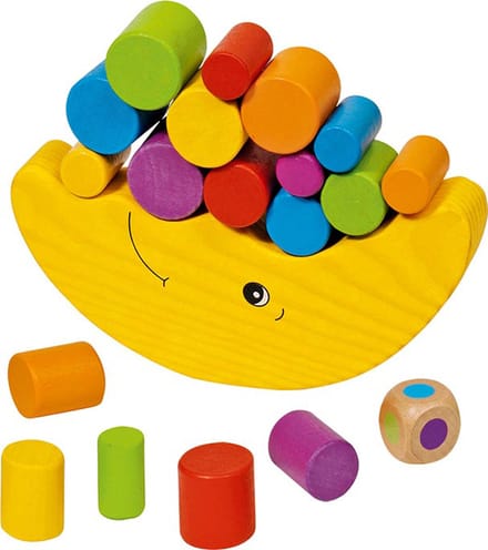 GOKI Balancerende maan - Balansspel - 14,2X7Cm - Met Kleurendobbelsteen - 4 Jaar