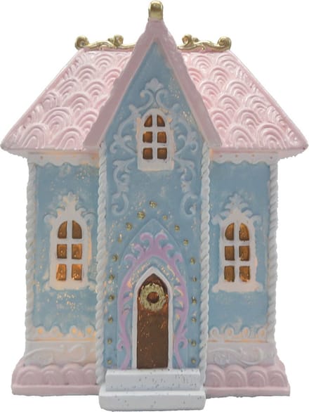 Clayre & Eef Gingerbread house met LED 12x9x15 cm Blauw Polyresin