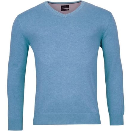 Baileys Trui V-Neck Single Knit Uni Pima Cotton Midden Blauw / male