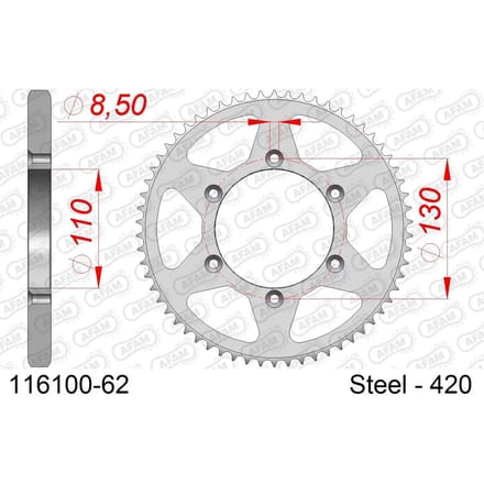 Stalen tandwiel Afam 420 62 dents