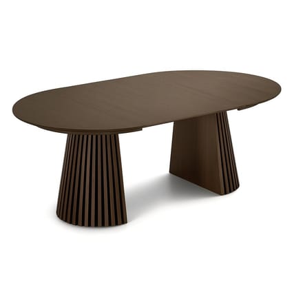 Tokyo eetkamertafel met 2 extra plaat ø120x120-160-200cm smoked eik fineer.