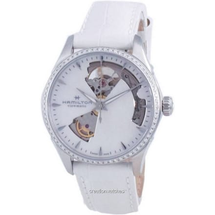 Hamilton Jazzmaster Open Heart Leer Automatisch H32205890 Dameshorloge wit