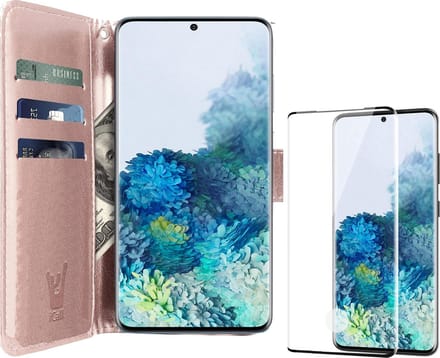Hoesje geschikt voor Samsung Galaxy S20 Plus - Screen Protector FullGuard - Book Case Kunstleer Pasjeshouder Rosegoud & Screenprotector