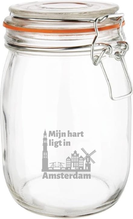 Gegraveerde Weckpot 1 ltr. Amsterdam