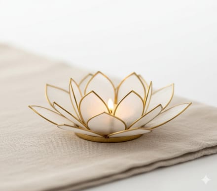 Lotus sfeerlicht naturel goudrand - 13.5 cm - S