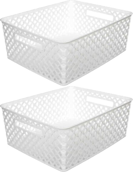 5Five Opbergmand/box van kunststof - 2x - wit - 29 x 35 x 13 cm - 11 liter