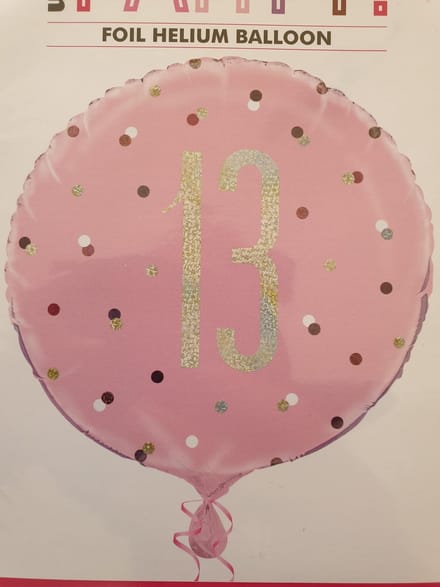 Helium Ballon 13 Jaar Roze 45cm leeg