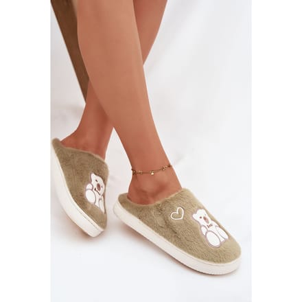 Bear & Heart Cozy Slippers - Olijfkleur / 36/37