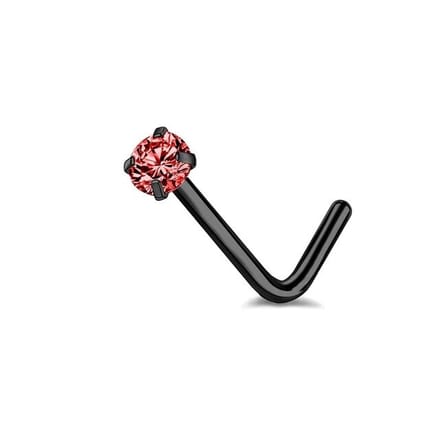 Neuspiercing L-bend ronde steen 3 mm - zwart rood - LMPiercings