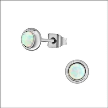Oorbellen - Synthetische opaal studs - Roestvrij staal - wit - RVS